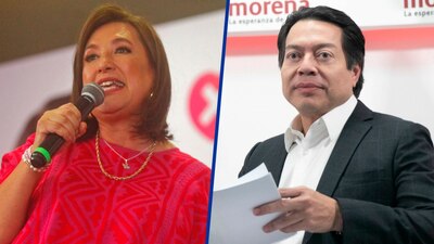 En la imagen, la candidata presidencial de la oposición, Xóchitl Gálvez, y el dirigente nacional de Morena, Mario Delgado.