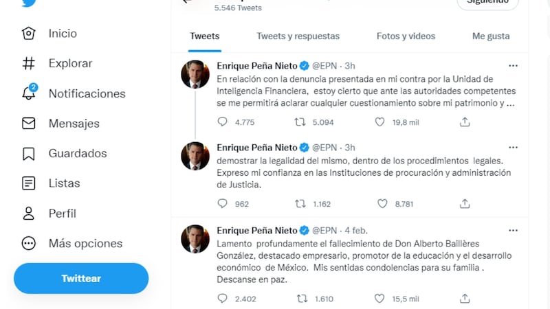 De pésames a aclarar críticas de su patrimonio: Así revivió Peña Nieto su cuenta de Twitter