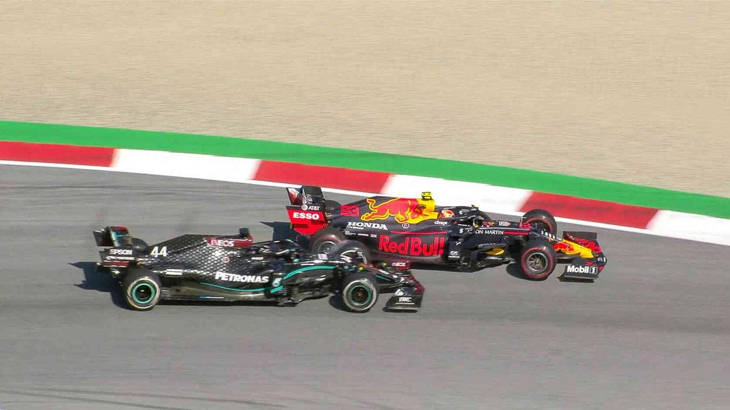 La reacción de Lewis Hamilton y Alex Albon tras el choque en Austria